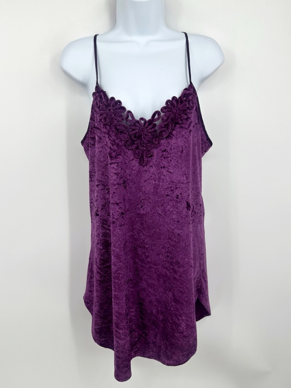 Vintage Y2K Purple Velvet Floral Camisole Mini Dress Size Medium Whimsical Fairy